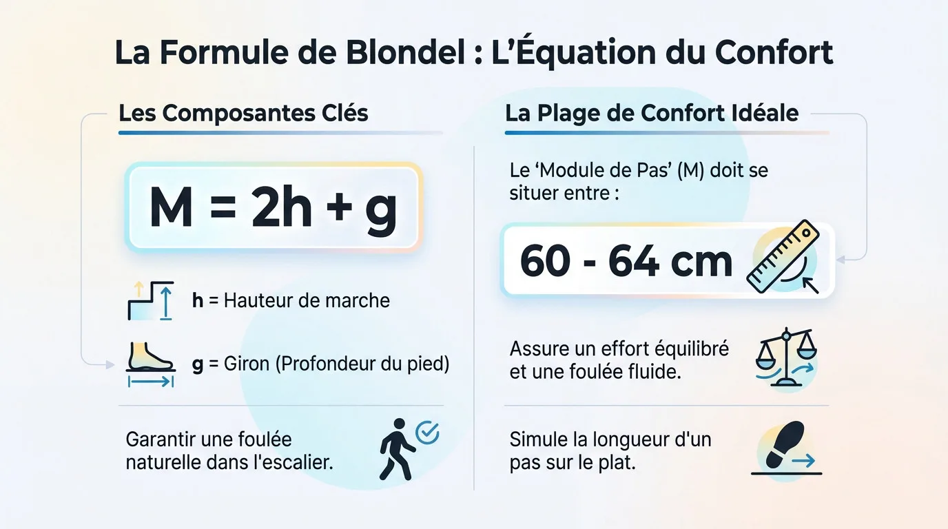 Schéma explicatif de la formule de Blondel montrant le rapport entre hauteur de marche et giron