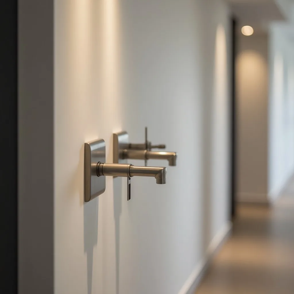 Main courante murale en inox brossé avec supports consoles