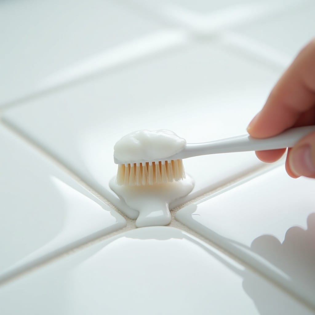 Nettoyage des joints de carrelage avec bicarbonate et brosse à dents