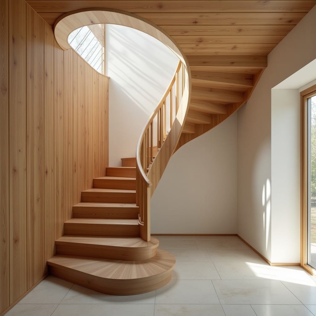 Escalier intérieur habillé en bois massif, rampe moderne design