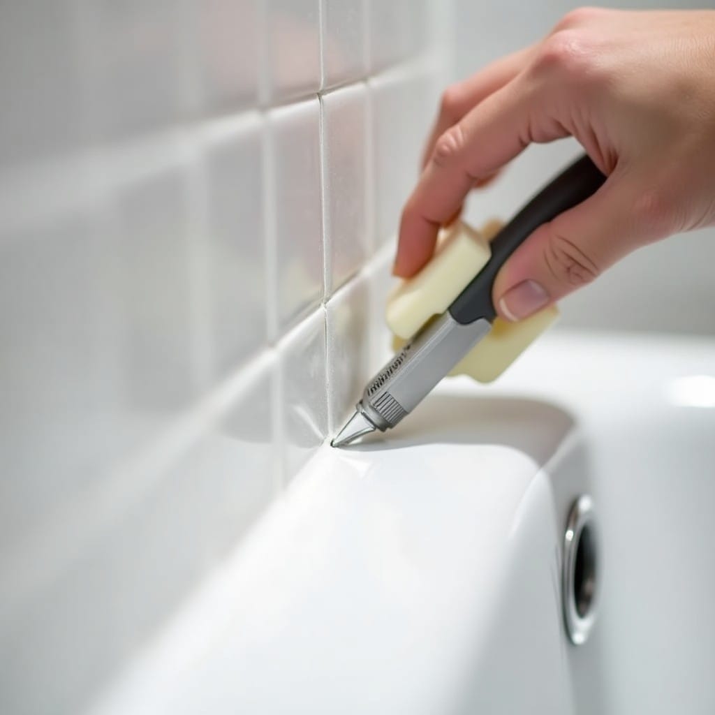 Retrait d'un joint silicone noirci dans une salle de bain