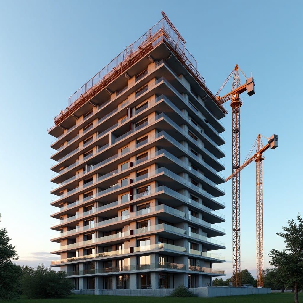 Chantier construction immeuble résidentiel France