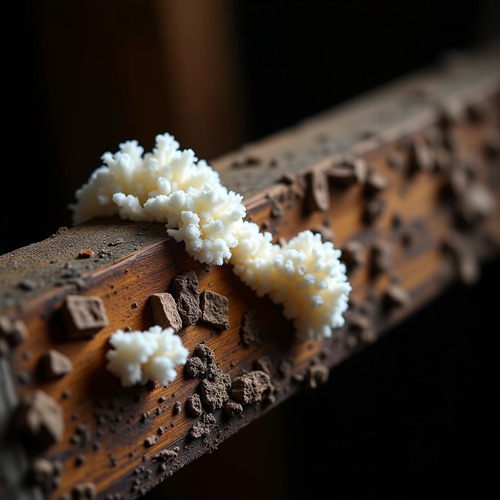 Champignon du bois mérule mycelium poutre bois