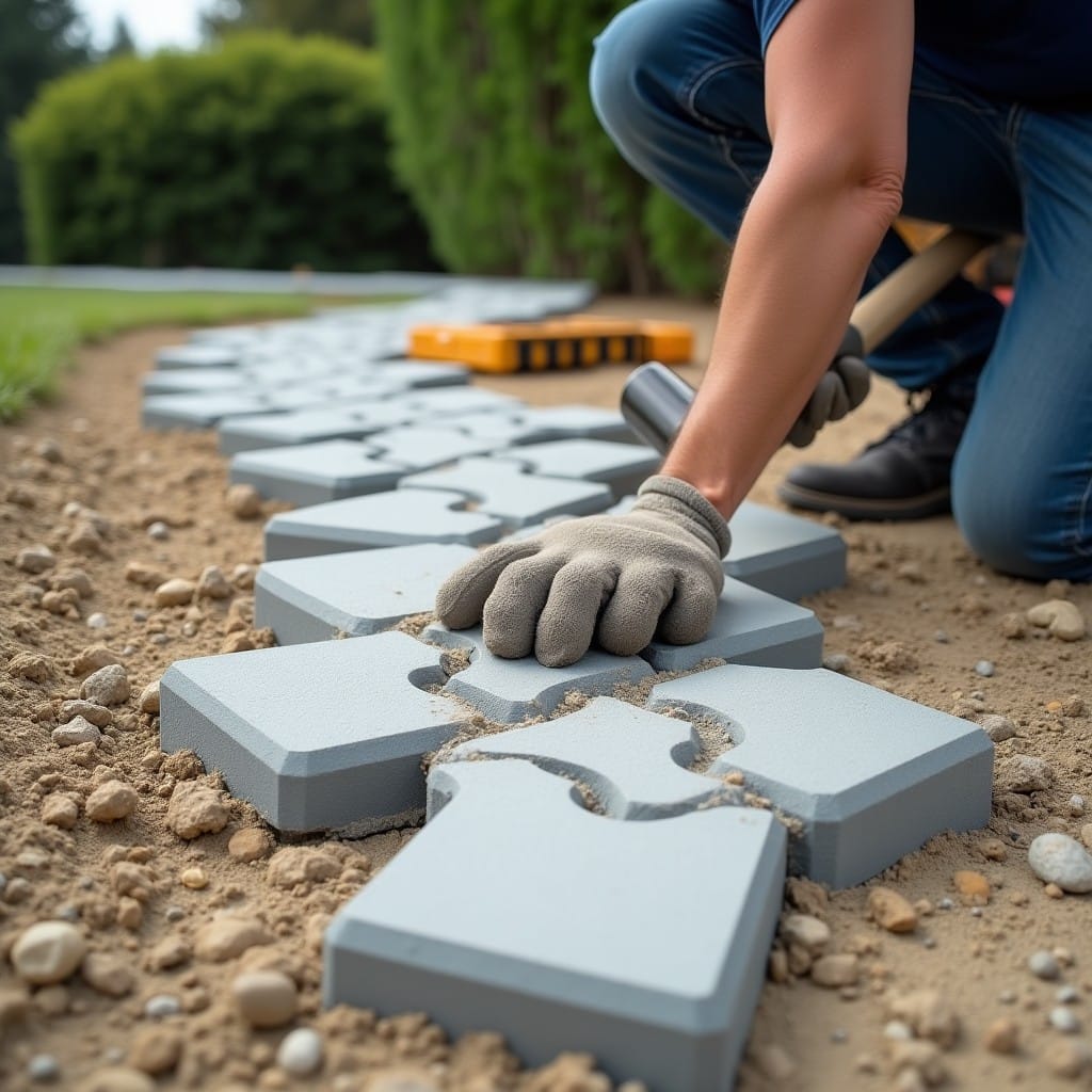 Pavés autobloquants pose allée béton