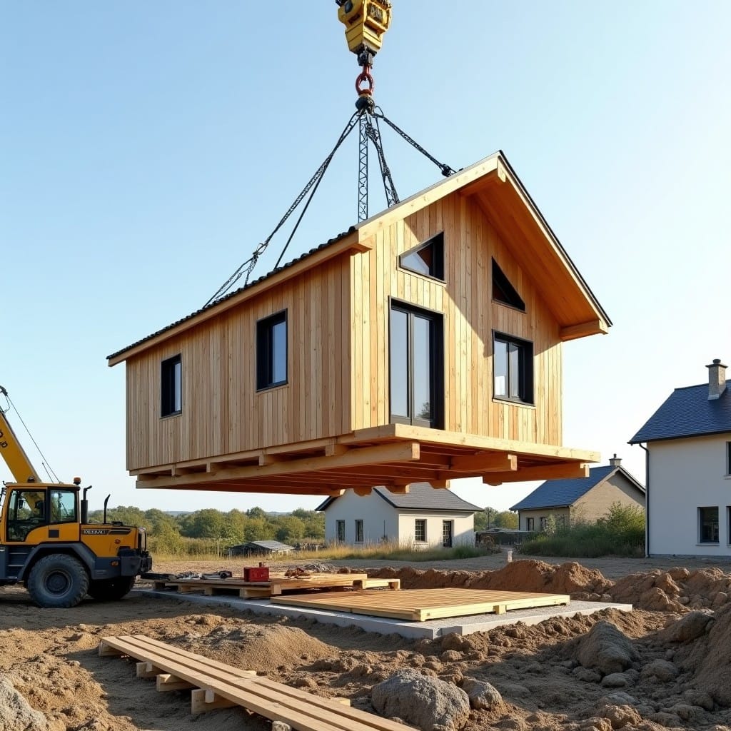 Maison préfabriquée ossature bois modulaire chantier