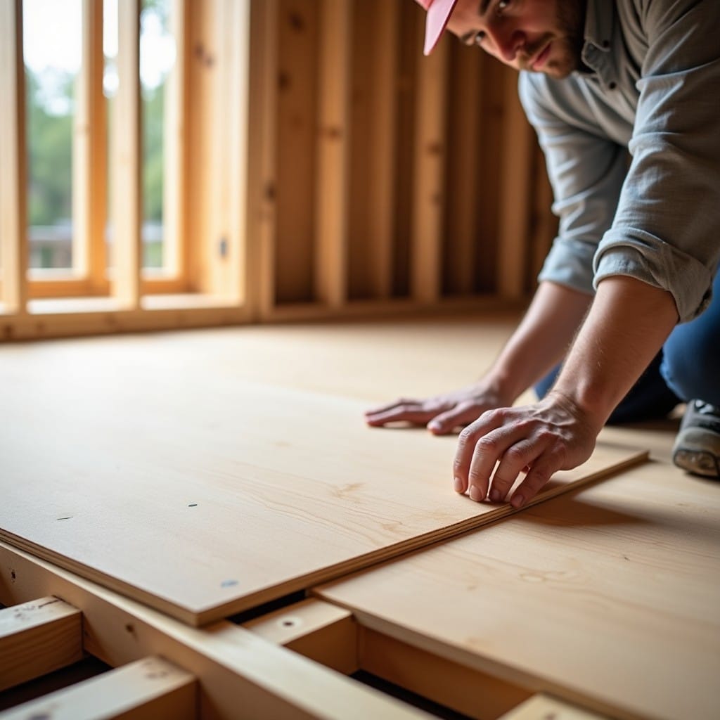 Plancher aggloméré P5 panneaux particules pose solives