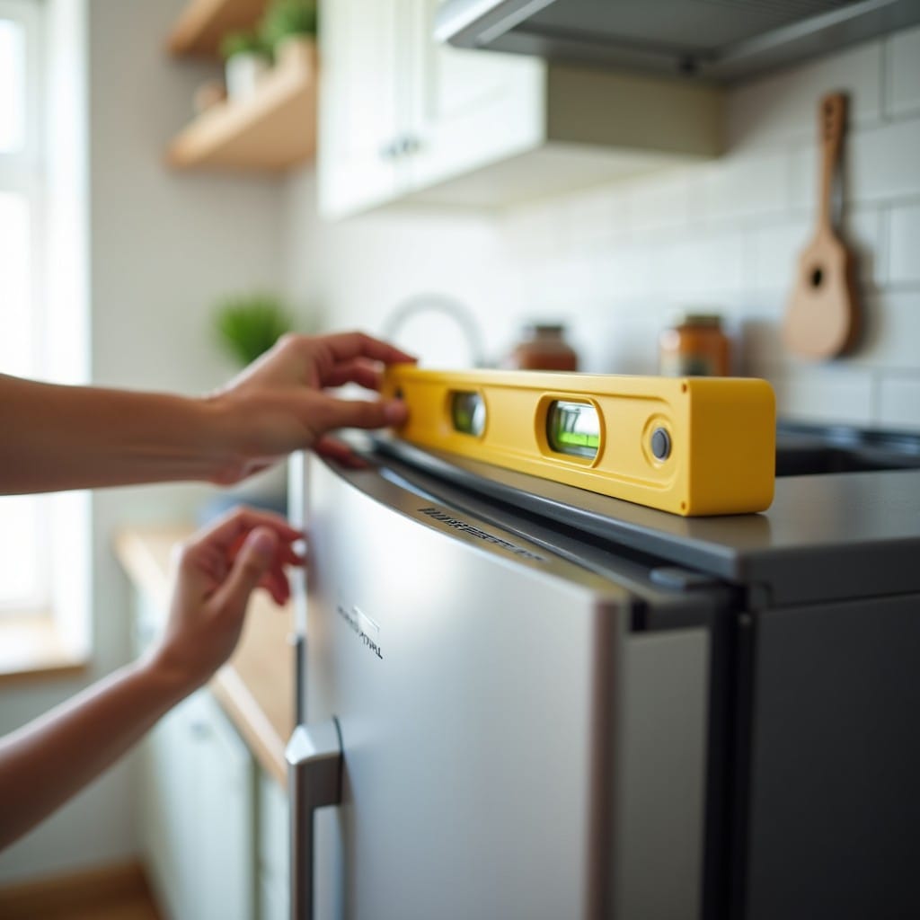Frigo réglage des pieds au niveau à bulle
