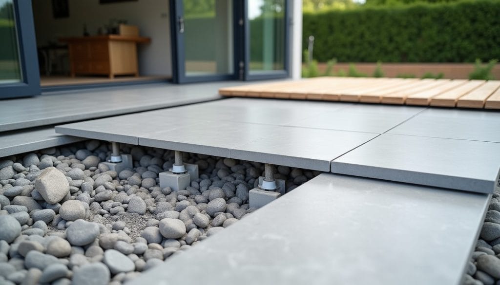 Pose de dalles de terrasse sur plots réglables