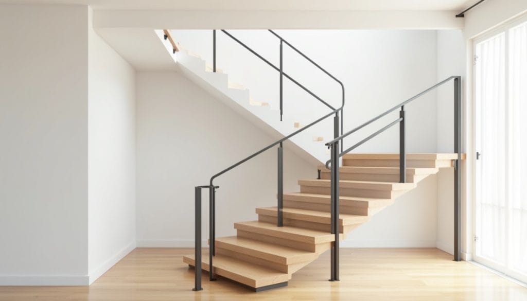 Escalier droit en bois à volée unique dans un intérieur clair