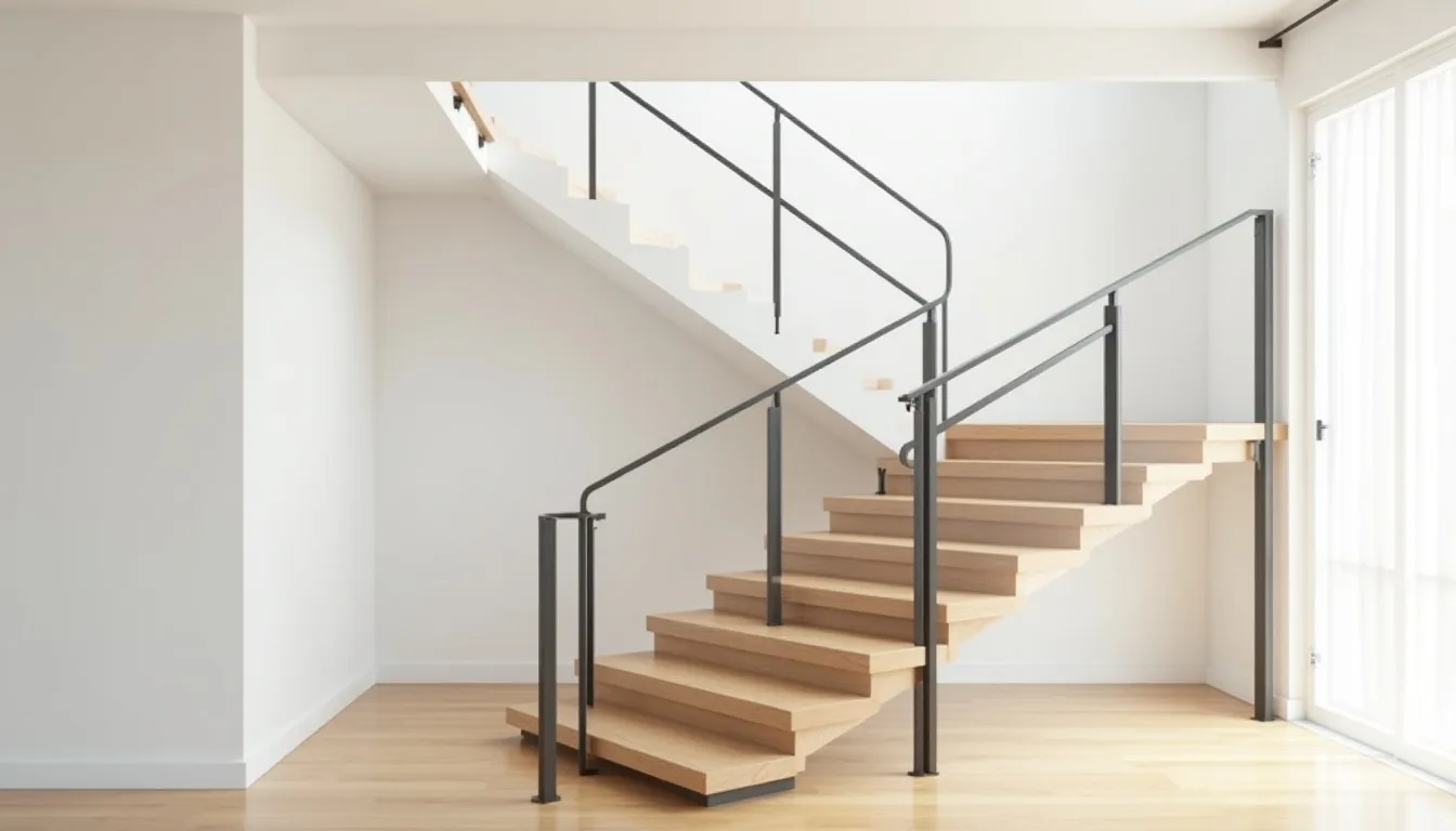Escalier droit en bois à volée unique dans un intérieur clair