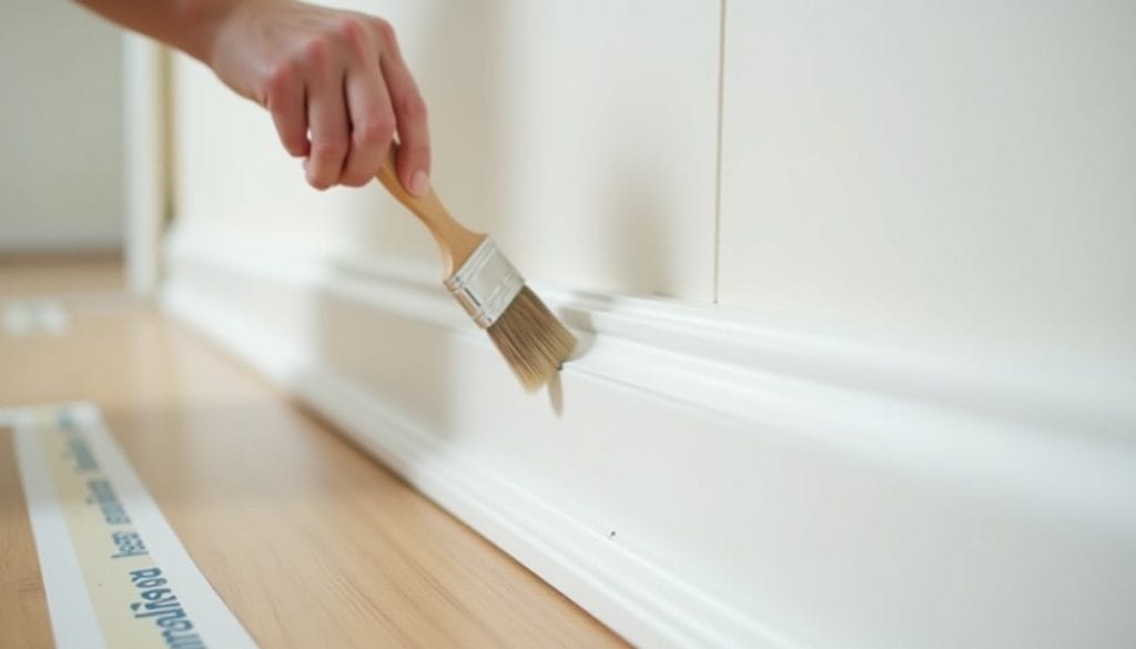 Peinture d'une plinthe en bois au pinceau à rechampir
